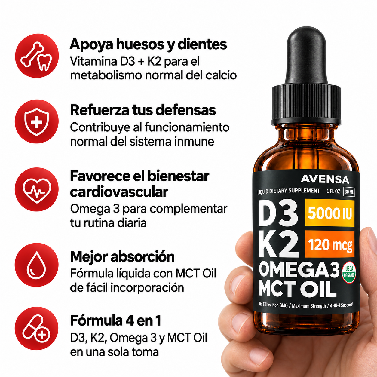 D3K2 Omega+ Drops™ Vitamina D3 + K2 + Omega 3 + MCT Oil